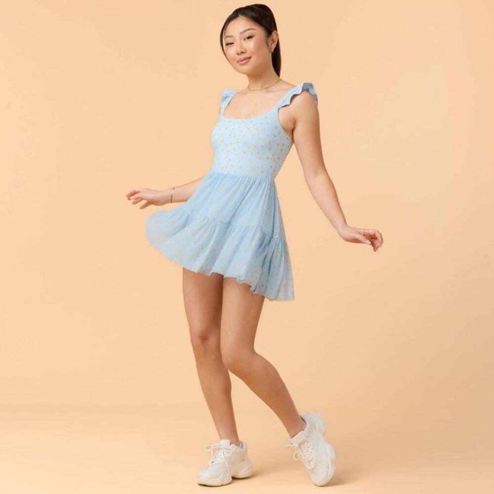 Light Blue Floral Ballerina Dress w/ shorts